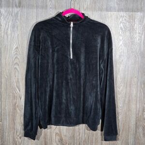Better Together Black Velour Mock Neck Quarter Zip Long Sleeve Pullover Top L